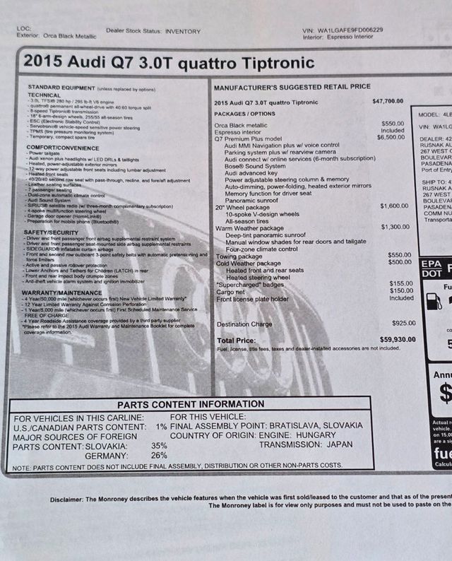 2015 Audi Q7 quattro 4dr 3.0T Premium Plus - 22913564 - 43