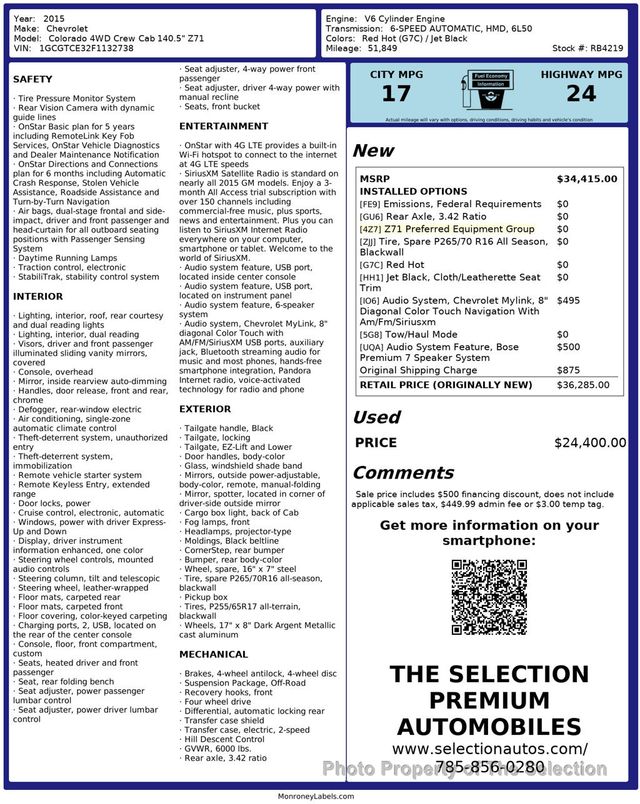 2015 Chevrolet Colorado 4WD CREW CAB Z71 - 22994741 - 2
