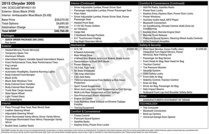 2015 Chrysler 300 4dr Sedan 300S RWD - 22940735 - 5