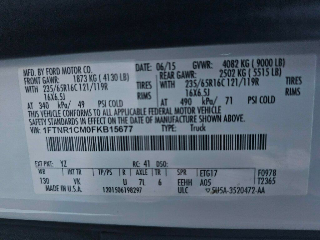 2015 Ford Transit Cargo Van T-250 130" Med Rf 9000 GVWR Sliding RH Dr - 22971766 - 28