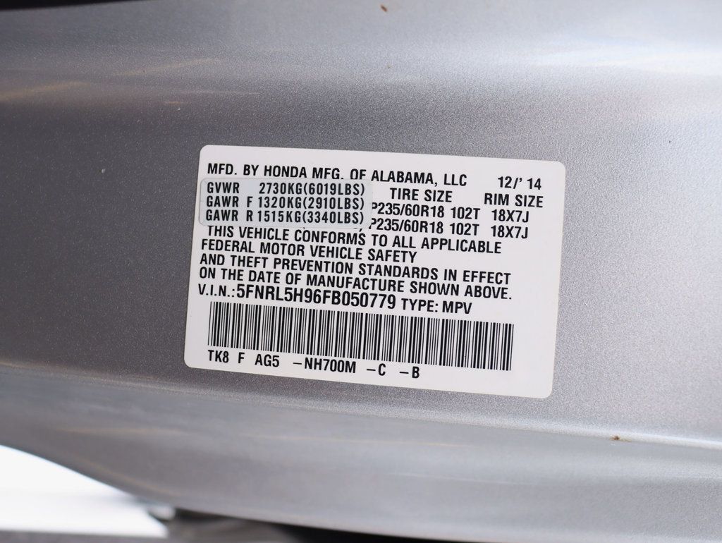 2015 Honda Odyssey 5dr Touring Elite - 22939281 - 34