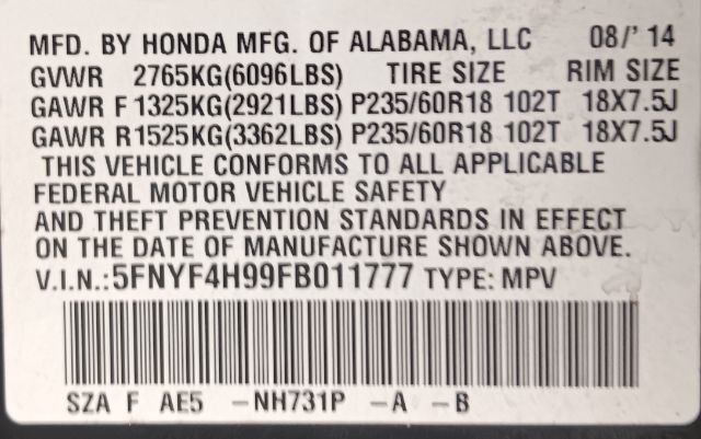 2015 Honda Pilot 4WD 4dr Touring w/RES & Navi - 22957860 - 5