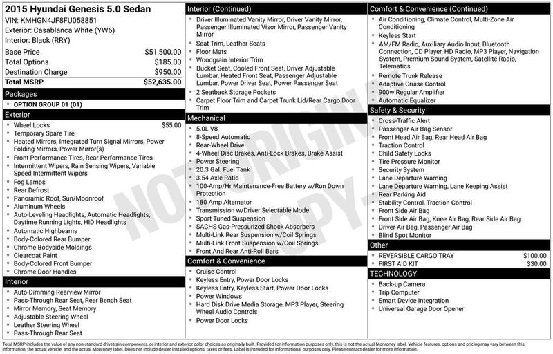 2015 Hyundai Genesis 4dr Sedan V8 5.0L RWD - 22984241 - 5