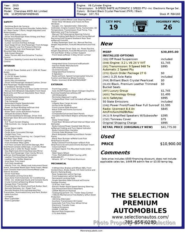 2015 Jeep Cherokee 4WD LIMITED - 22953084 - 1