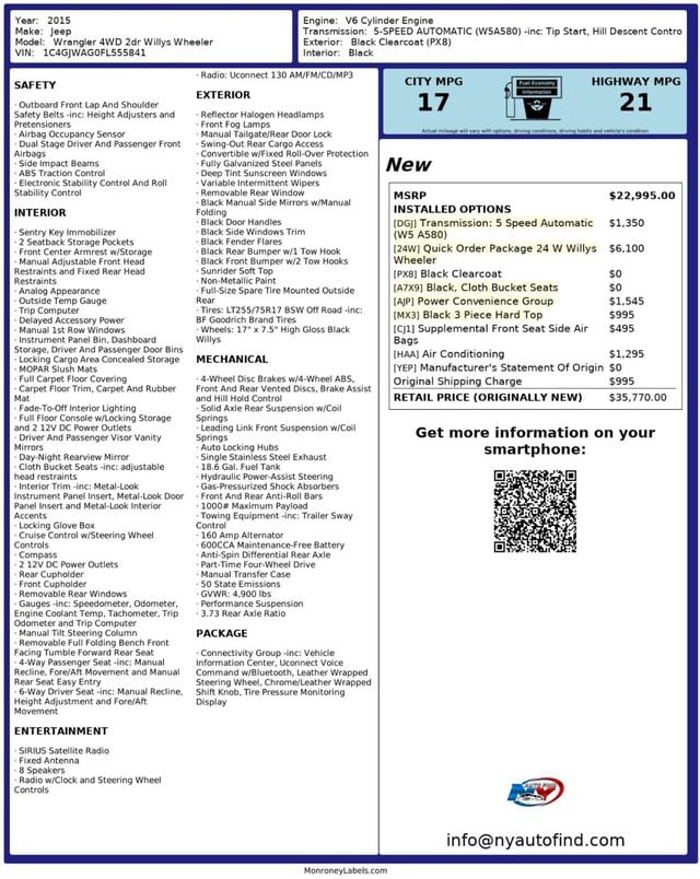 2015 Jeep Wrangler CLEAN CARFAX, 4X4, WILLYS WHEELER, MOPAR TOW, ROCK RAILS, A/C - 22916159 - 23