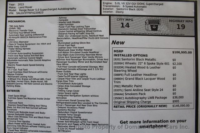 2015 Land Rover Range Rover LWB AUTOBIOGRAPHY 5.0 SUPERCHARGED ORIGINALLY  $ 146,090 - 20396968 - 3