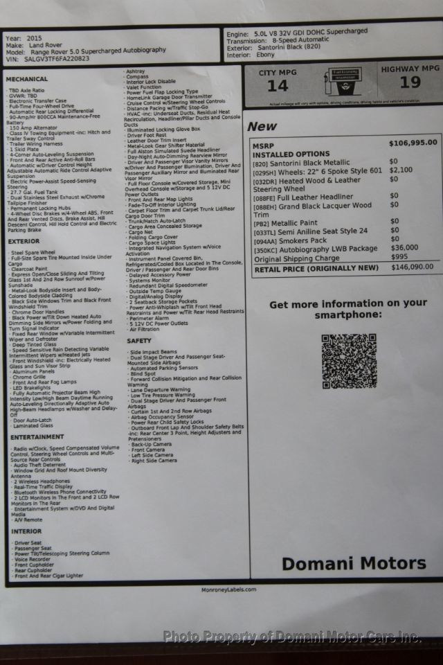 2015 Land Rover Range Rover LWB AUTOBIOGRAPHY 5.0 SUPERCHARGED ORIGINALLY  $ 146,090 - 20396968 - 4