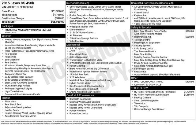 2015 Lexus GS 450h 4dr Sedan Hybrid - 23010633 - 5