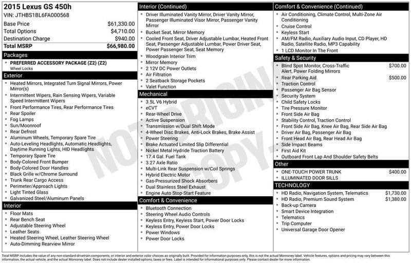 2015 Lexus GS 450h 4dr Sedan Hybrid - 23010633 - 5