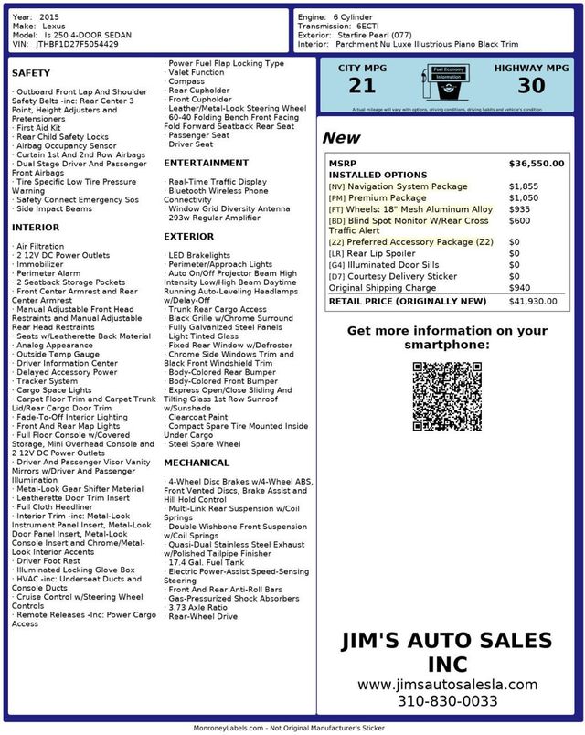 2015 Lexus IS 250 Sedan RWD - 22964017 - 6