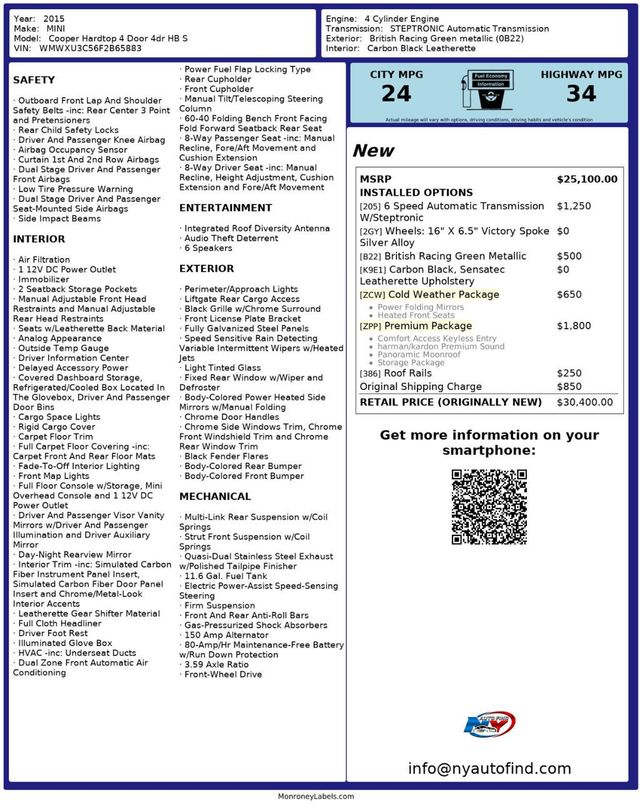 2015 MINI Cooper S Hardtop 4 Door CLEAN CARFAX, PAN SUNROOF, HEATED SEATS, PREMIUM PKG - 22953593 - 25