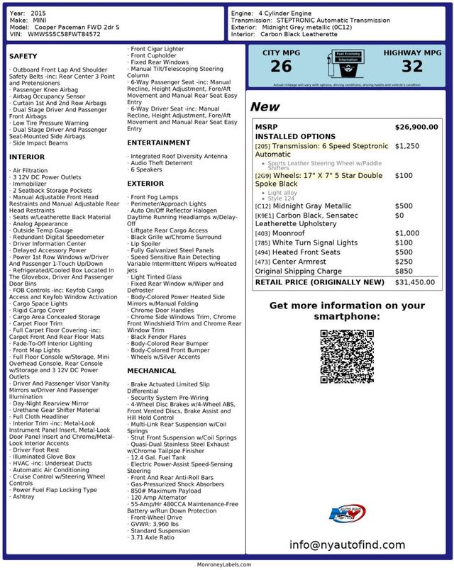 2015 MINI Cooper S Paceman PAN SUNROOF, HEATED SEATS, 17" WHEELS, CENTER ARMREST - 22964458 - 23