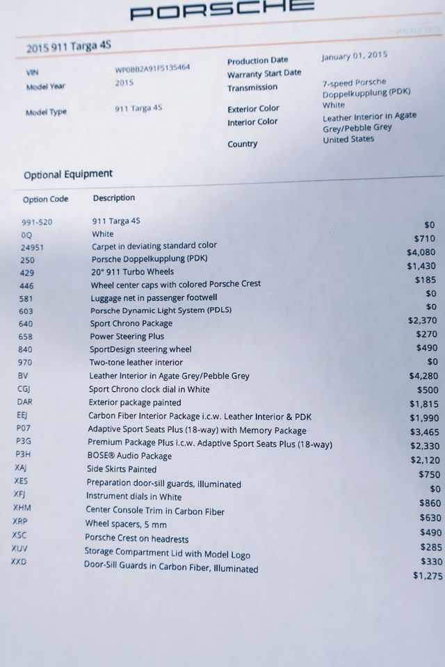 2015 Porsche 911 TARGA 4S WHITE...29,396 Miles...Exceptional  - 22941671 - 1