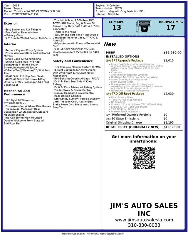 2015 Toyota Tundra Crew Max V8 SR5 TRD Off Road Pkg - 22941122 - 7