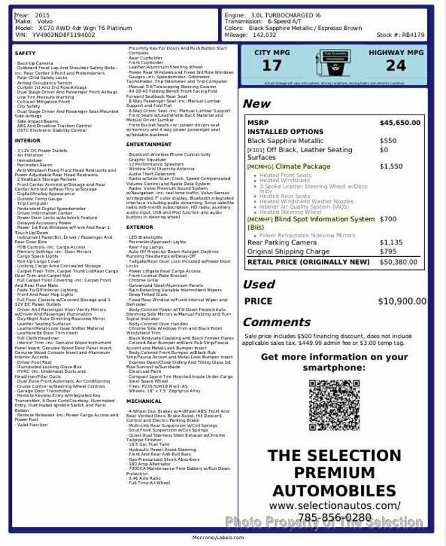 2015 Volvo XC70 XC70 T6 PLATINUM AWD W/ BLIND SPOT AND CLIMATE PKGS - 22963394 - 1