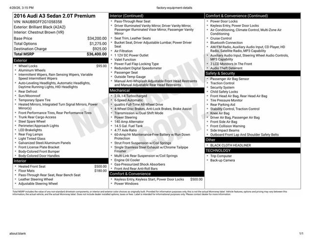 2016 Audi A3 4dr Sedan quattro 2.0T Premium - 23009597 - 36