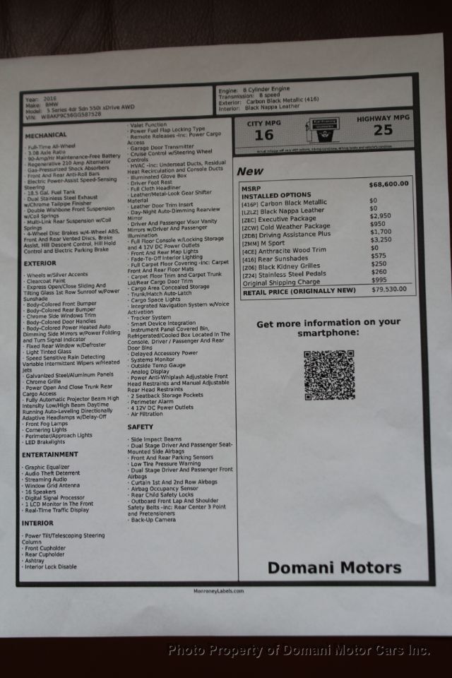 2016 BMW 5 Series 1 OWNER M SPORT , ORIGINAL WINDOW  OF $ 79,530 - 20558465 - 2