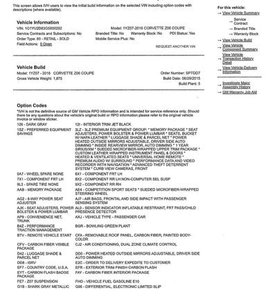 2016 Chevrolet Corvette Z06 w/ 3LZ