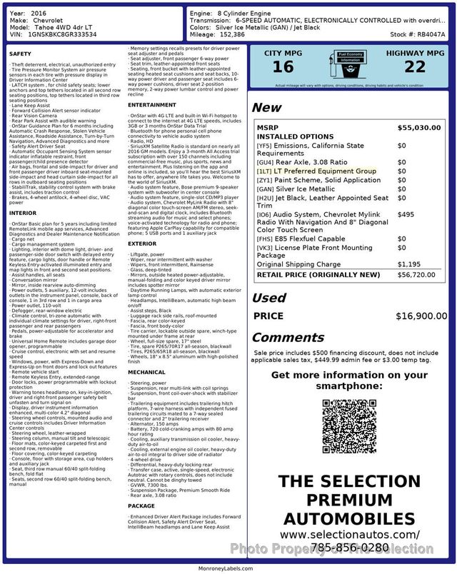 2016 Chevrolet Tahoe 4WD LT W/NAVIGATION, APPLE CARPLAY & ANDROID AUDIO - 22930042 - 1