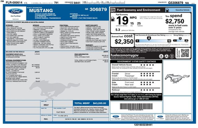 2016 Ford Mustang Fastback GT Premium 6 Speed Manual WHIPPLE Supercharger - 22950083 - 8