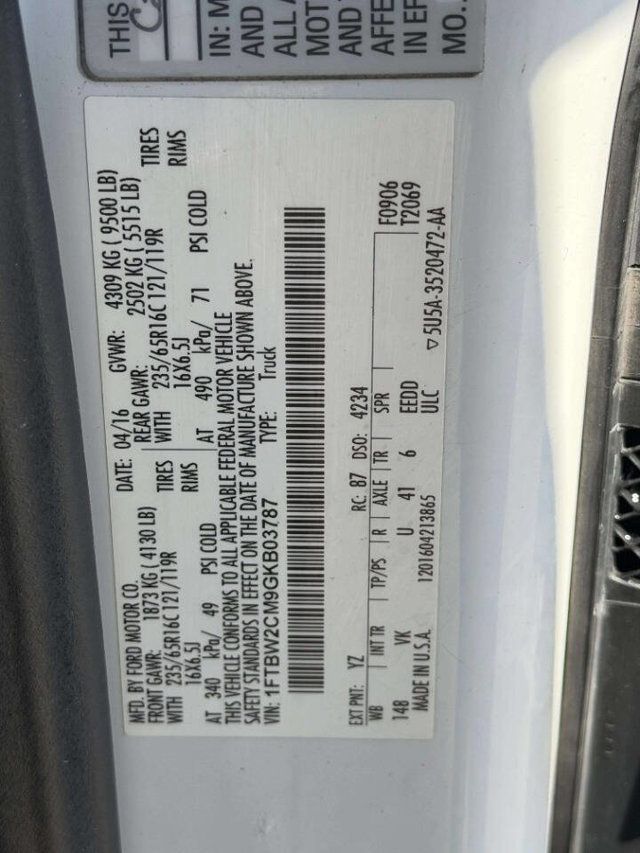 2016 Ford Transit Cargo Van T-350 148" Med Rf 9500 GVWR Sliding RH Dr - 22995693 - 20