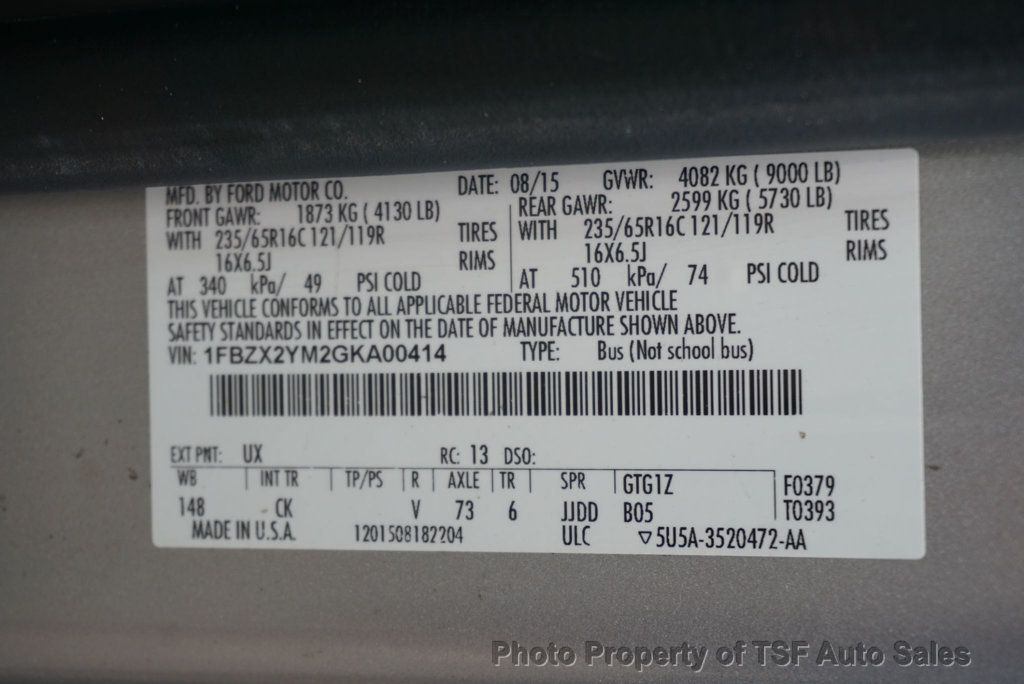 2016 Ford Transit Wagon T-350 148" Low Roof XLT Sliding RH Dr 15 PASSANGER  - 23033216 - 27