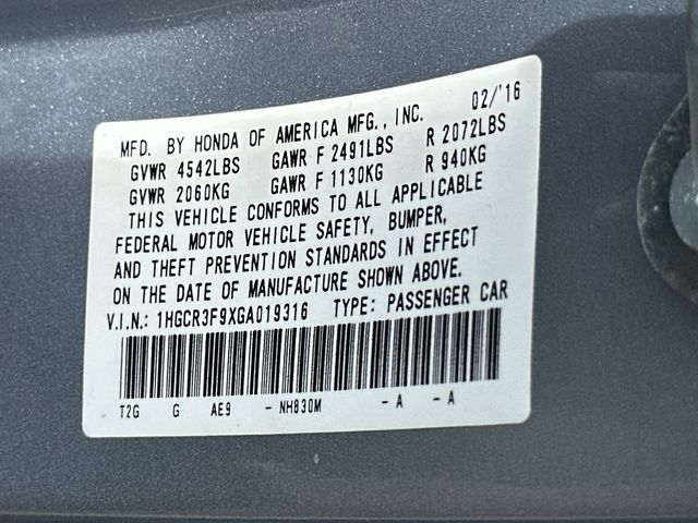 2016 Honda Accord Sedan 4dr V6 Automatic Touring - 23049866 - 21