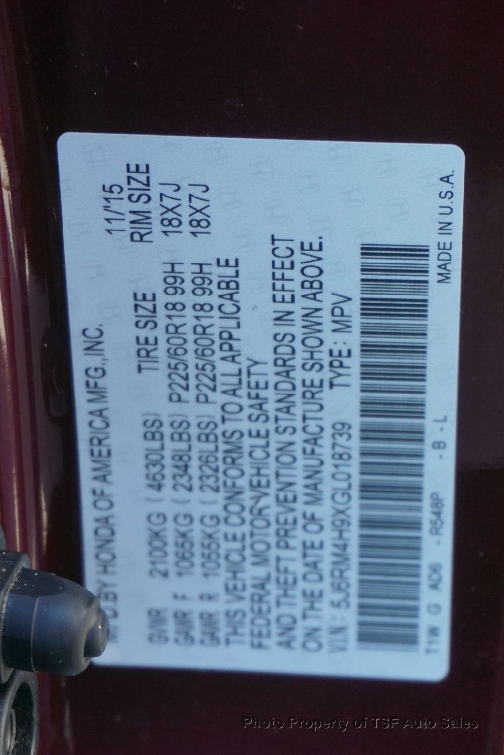 2016 Honda CR-V AWD 5dr Touring - 23017201 - 43