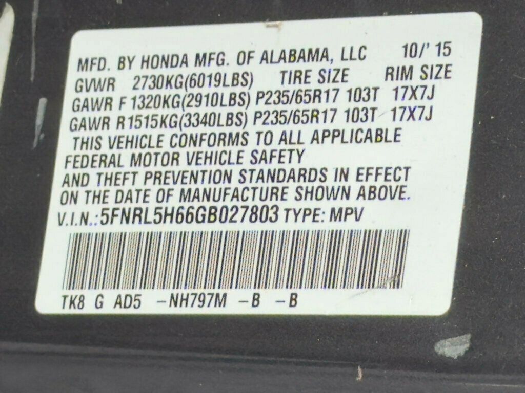 2016 Honda Odyssey 5dr EX-L - 23029934 - 54