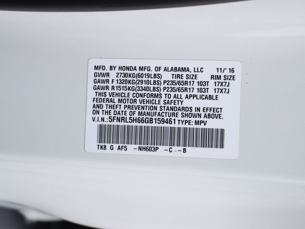2016 Honda Odyssey 5dr EX-L w/RES - 22933835 - 34