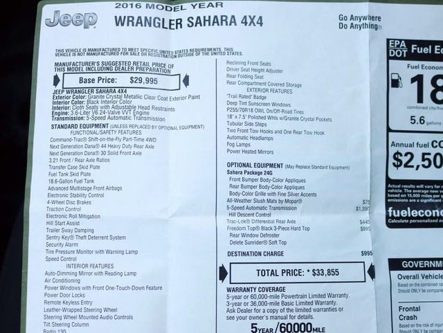 2016 Jeep Wrangler 4WD 2dr Sahara - 22980873 - 1