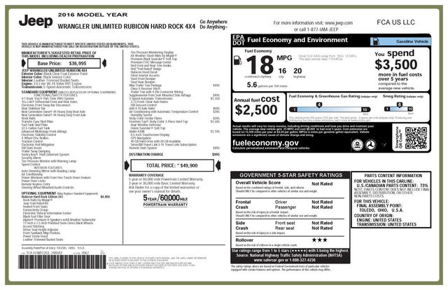 2016 Jeep Wrangler Unlimited 4WD 4dr Rubicon Hard Rock - 20391857 - 15