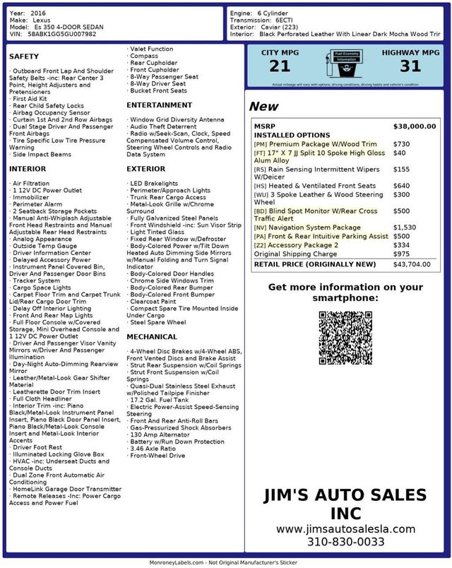 2016 Lexus ES 350 Premium Pkg Navigation Pkg Accessory Pkg - 22911617 - 6
