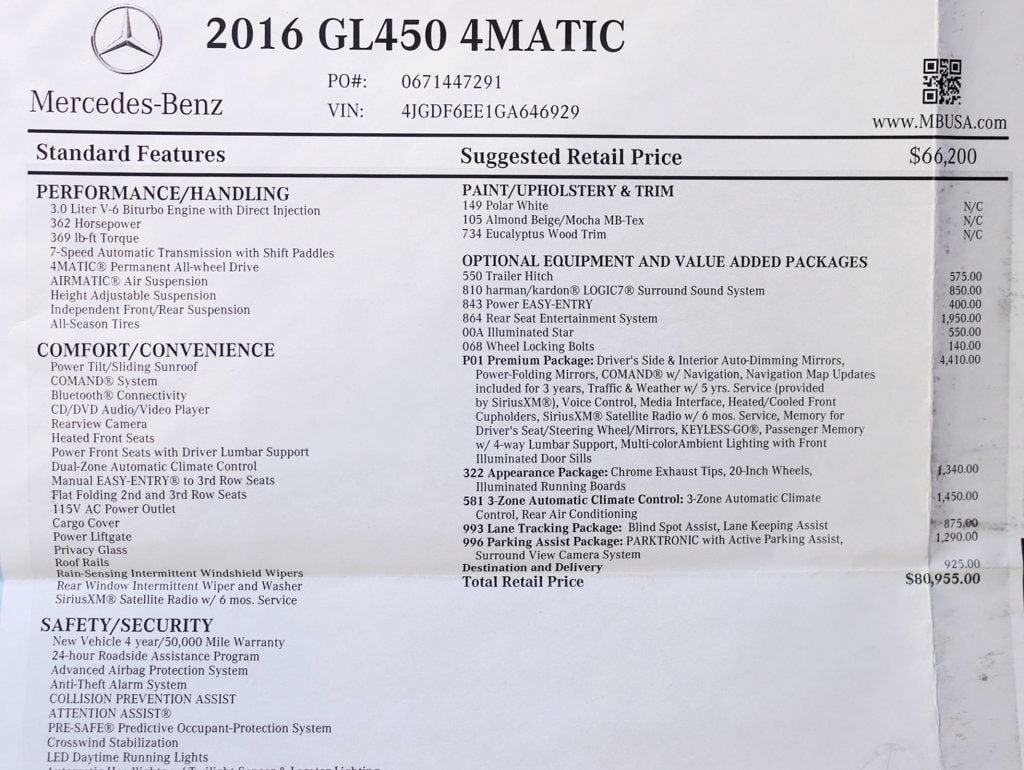 2016 Mercedes-Benz GL 4MATIC 4dr GL 450 - 23025798 - 1