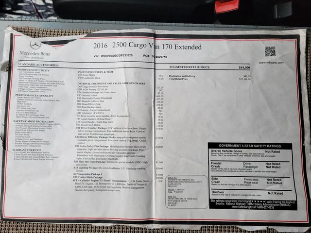 2016 Mercedes-Benz Sprinter 2500 Cargo High Roof Extended w/170" WB Van 3D - 22952768 - 46