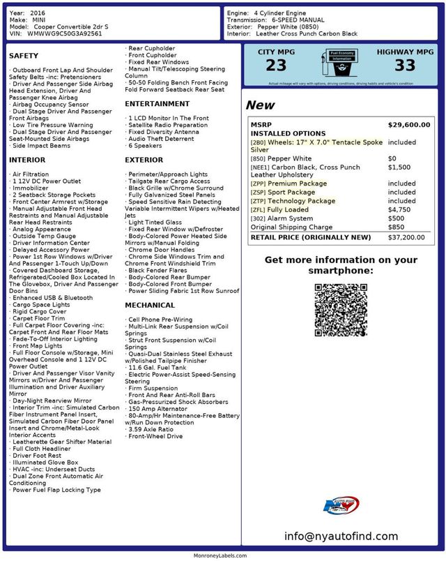 2016 MINI Cooper S Convertible ONE OWNER, CONVERTIBLE, 6-SPD MANUAL, FULLY LOADED, NAVIGATION  - 22999667 - 13