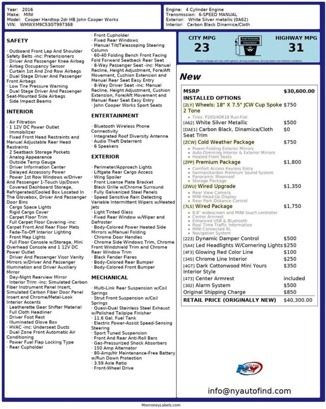 2016 MINI John Cooper Works JCW, 6-SPD MANUAL, PAN SUNROOF, NAVI, HEATED SEATS, BACKUP CAM - 22967473 - 25