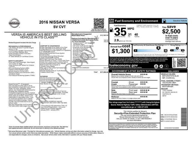 2016 Nissan Versa 4dr Sedan CVT 1.6 SV - 23057148 - 5