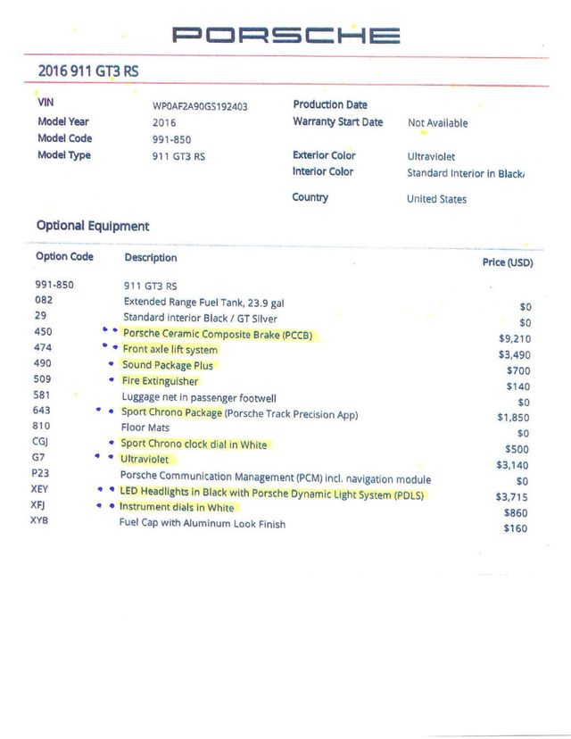 2016 Porsche 911 GT3RS ULTRAVIOLET...8,998 Miles...BIG Options!! - 22952700 - 20