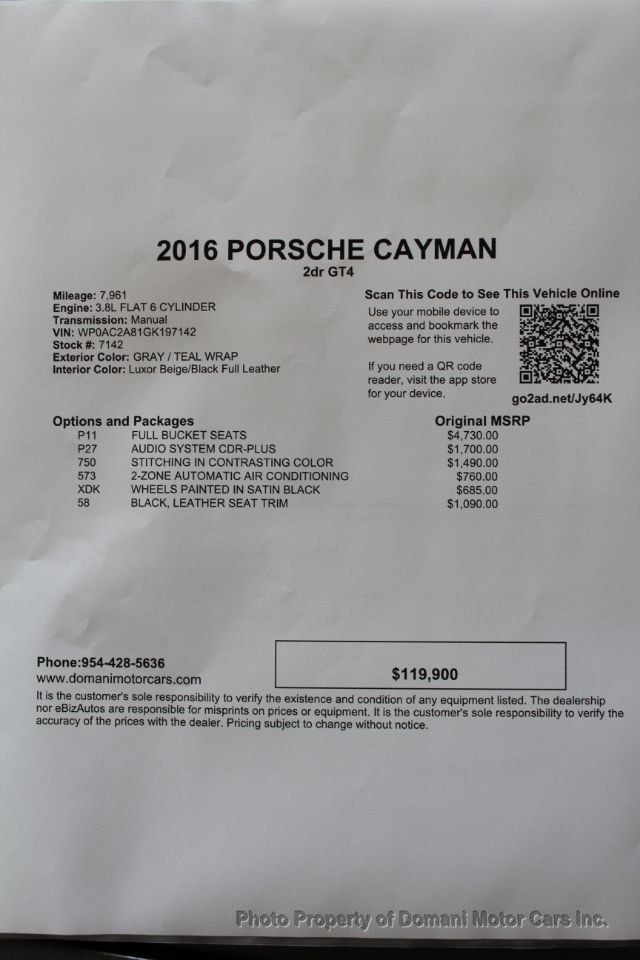 2016 Porsche Cayman Incredible GT4 Being Offered @ $ 770 @ month  - 19144102 - 2