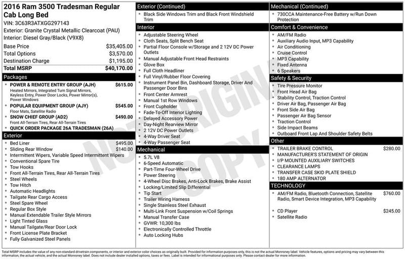 2016 Ram 3500 4WD Reg Cab 140.5" Tradesman - 23009977 - 5
