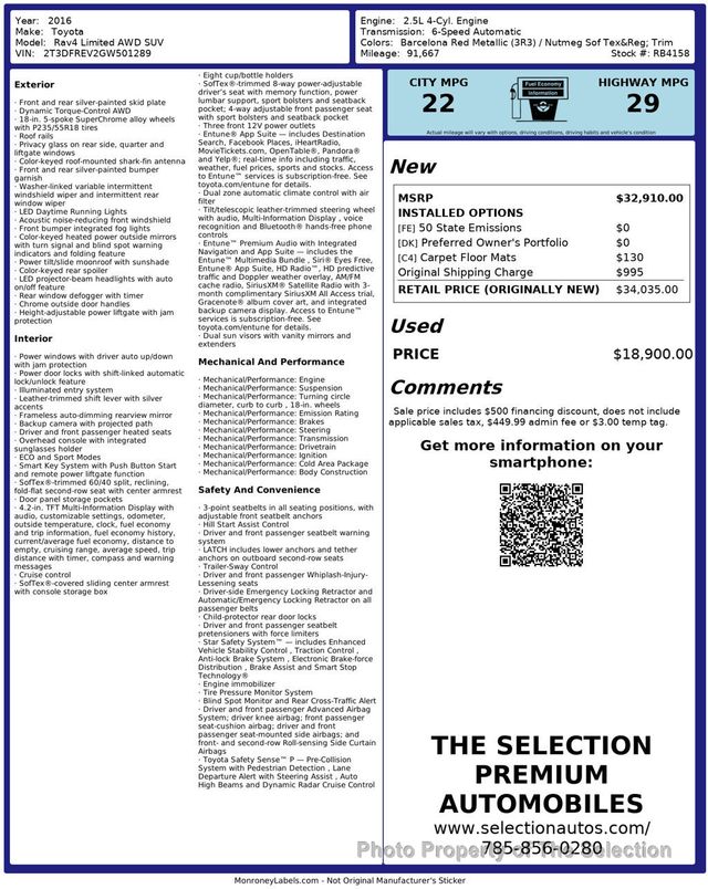 2016 Toyota RAV4 AWD LIMITED W/ENTUNE NAVIGATION, LEATHER & MOONROOF - 22951198 - 2