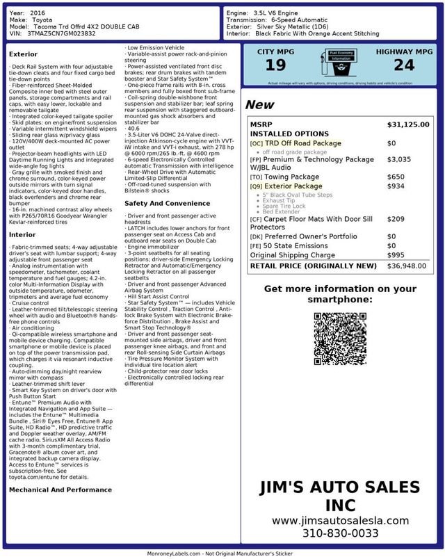 2016 Toyota Tacoma TRD Off-Road Double Cab Premium/Technology Package New Tires - 22990362 - 6