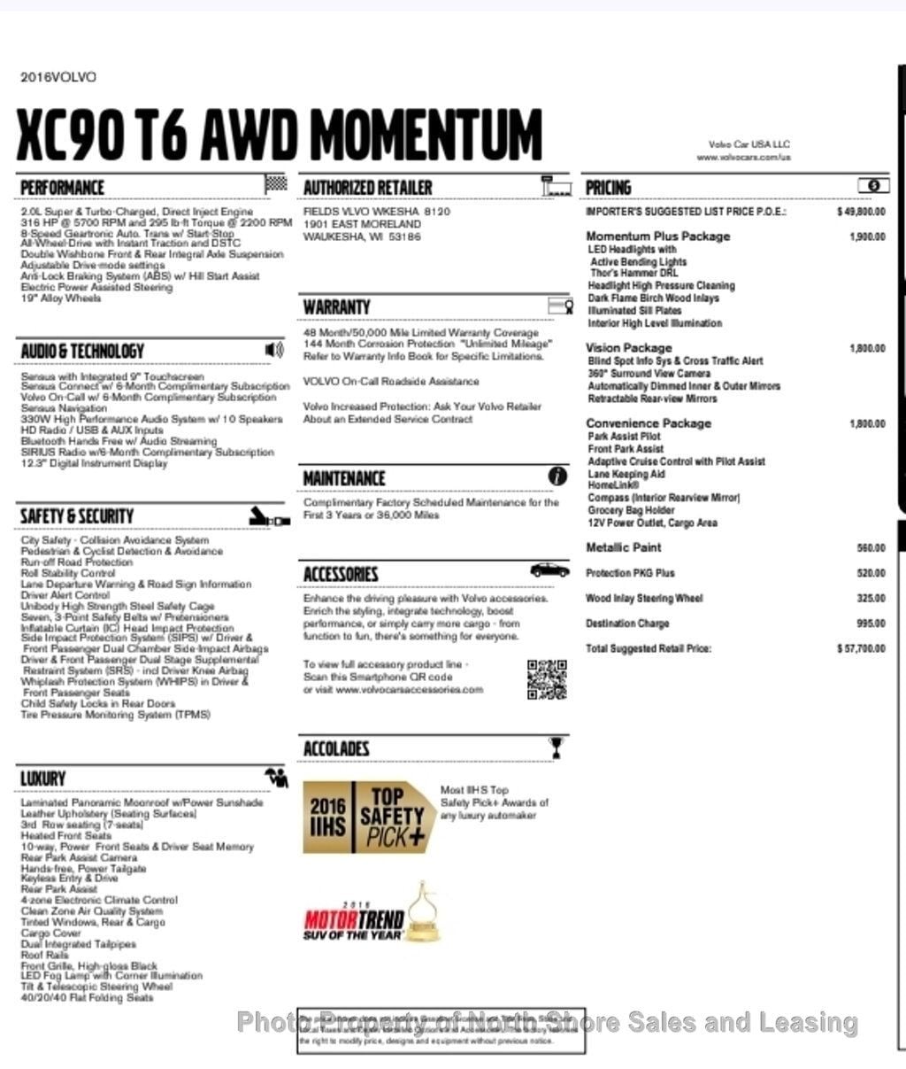 2016 Volvo XC90 AWD 4dr T6 Momentum - 22992817 - 54