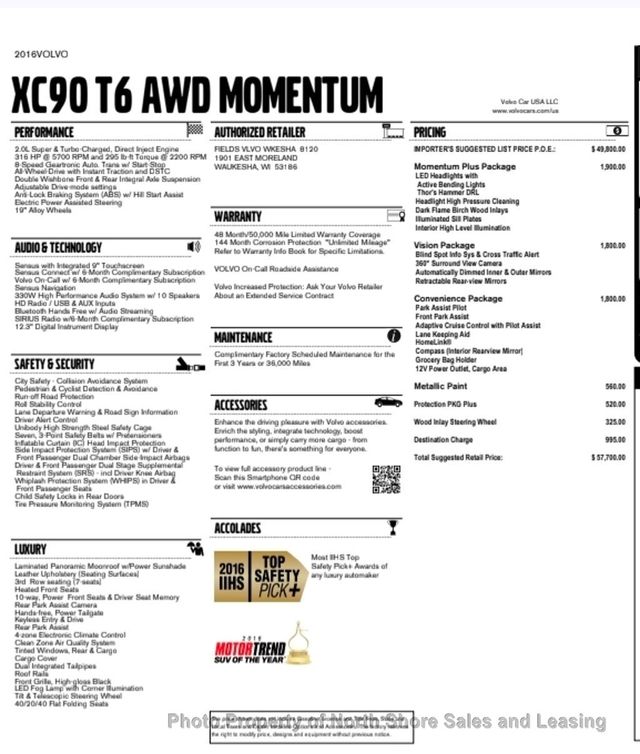 2016 Volvo XC90 AWD 4dr T6 Momentum - 22992817 - 54