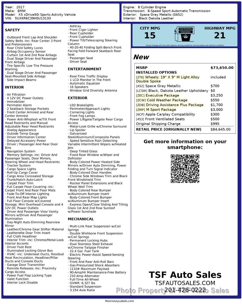 2017 BMW X5 xDrive50i Sports Activity Vehicle M SPORT/EXECUTIVE/DRIVE ASSIST - 22991831 - 1