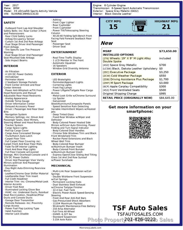 2017 BMW X5 xDrive50i Sports Activity Vehicle M SPORT/EXECUTIVE/DRIVE ASSIST - 22991831 - 1