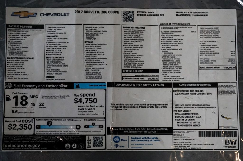2017 Chevrolet Corvette *Z06 3LZ* *Z07-Performance Pkg* *7-Speed Manual* *Only 15k Miles - 23004262 - 87
