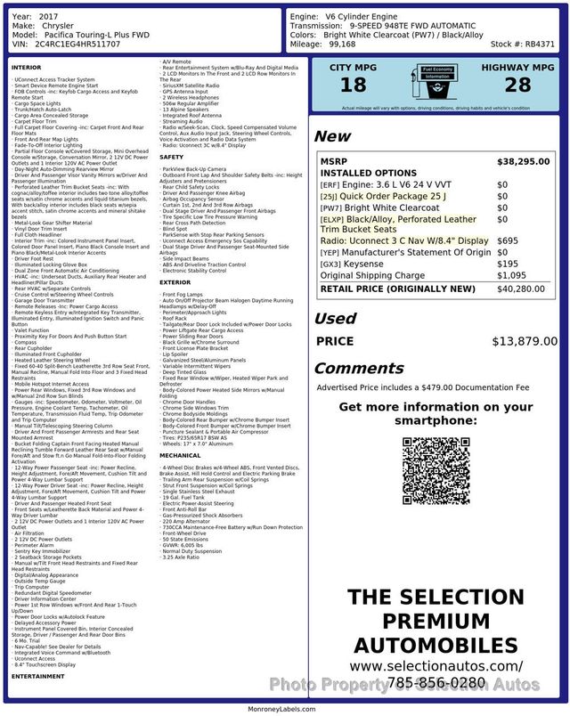 2017 Chrysler Pacifica TOURING PLUS PACIFICA W/NAVIGATION  - 23074957 - 1