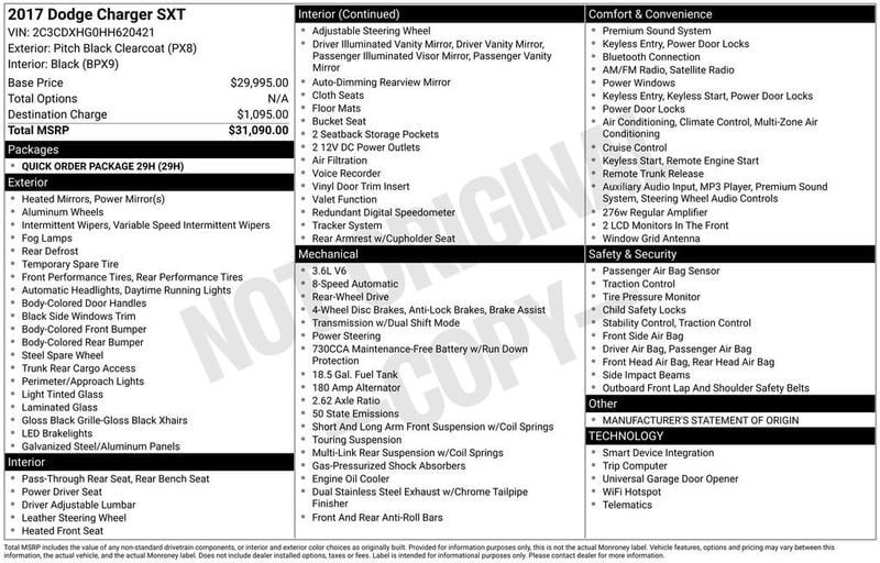 2017 Dodge Charger SXT RWD - 23013960 - 5